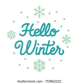Hello winter lettering text with snowflakes vector illustration