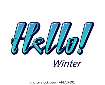 Hello winter lettering word isolated on white. Vector illustration.