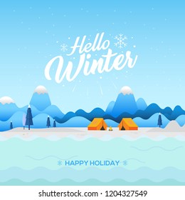 Hello winter with winter nature background