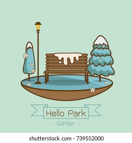 Hello winter Park. Natural landscape in the flat style. a beautiful park.Environmentally friendly natural landscape.Vector illustration