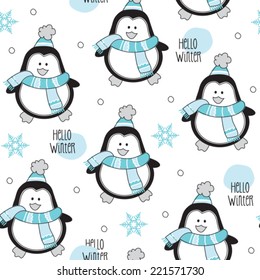 hello winter penguin pattern vector illustration