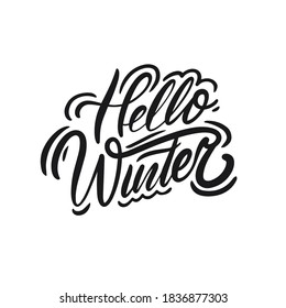 Hello winter phrase calligraphy. Modern Lettering black ink vector illustration