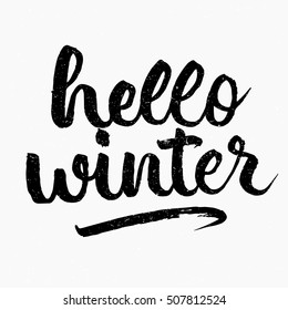 Hello winter quote. Ink hand lettering. Modern brush calligraphy. Handwritten phrase. Inspiration graphic design typography element. Cute simple vector sign.