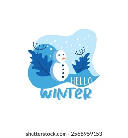 hello winter quote snowman illustration vector logo