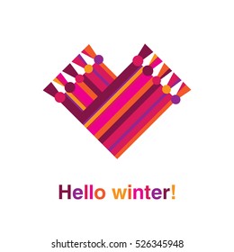 Hello winter. Scarf in the form of heart. Vector.