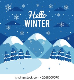 Hello Winter Season greetings in the mountains