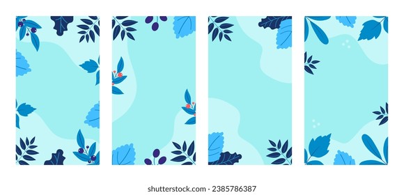 Hello winter set of social media templates for stories, covers, backgrounds and posters. Frosty abstract winter templates. Vector illustration.