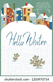 Hello winter. simple city illustration