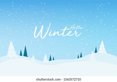 Hello winter, snow background, shop now, sale banner flat, snowflake vector illustration