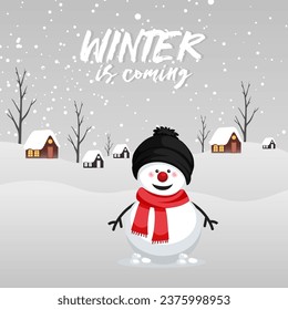 Hello Winter with Snowman and snowflakes vector. Hello winter for social media post. welcome winter vector.