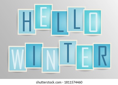 Hello winter - social media banner vector template. Wintertime postcard design with positive saying.