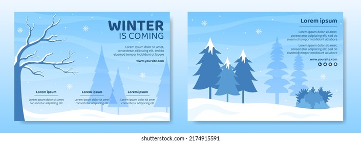Hello Winter Social Media Brochure Template Flat Cartoon Background Vector Illustration