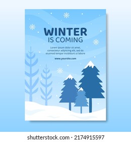 Hello Winter Social Media Poster Template Flat Cartoon Background Vector Illustration