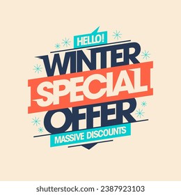 Hello winter, winter special offer vector banner template