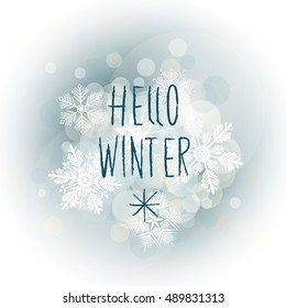 Hello Winter Sweet Illustration With Vector Snowflakes