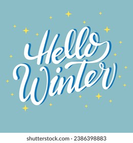 Hello Winter text banner. Handwriting text Hello Winter. Square holiday banner. Hand drawn vector art. 