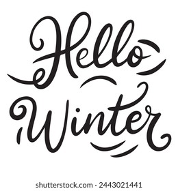 Hola texto de invierno color negro aislado sobre fondo transparente. Dibujado a mano arte vector.
