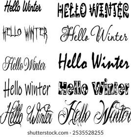 Hola tarjeta de texto de invierno, ilustración, texto, Vector, temporada, diciembre, diseño, cita, letras, tipografía, fuente, taza, Clip, escarchado, bola de nieve, camiseta, carta, vintage, groovy, Descarga digital, tumbl