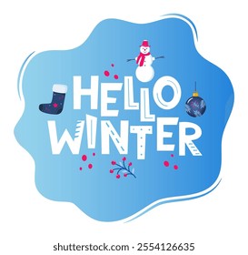 Hello Winter text decorated lettering. Typography for cards, poster, t-shirt, invitations, other types design.