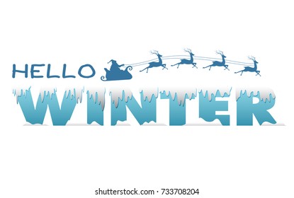 Hello Winter text and emblems for invitation, greeting card. Vector illustration