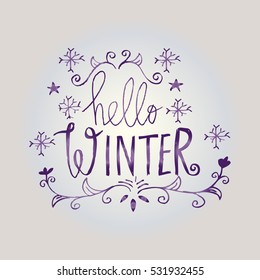 Hello Winter Text. Holiday Background.