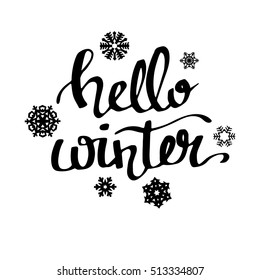 Hello winter text on red knit texture background. Winter season cards, december typography greetings for social media. Vector lettering