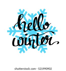 Hello winter text on red knit texture background. Winter season cards, december typography greetings for social media. Vector lettering