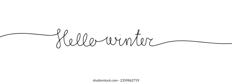 Hola texto de invierno, una línea palabras continuas. Cartel de concepto de invierno de escritura a mano. Texto de invierno de arte de línea. Ilustración vectorial.