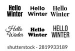 Hello winter text in various fonts and styles on white background
