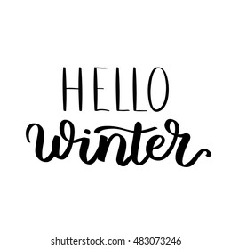 Hello winter text. Vector Brush lettering 