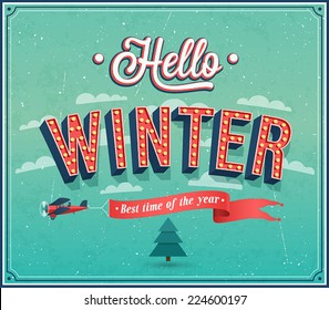 Hello winter typographic design. Vector illustration.