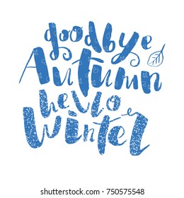  Hello winter typography lettering poster. The quote on the background for a greeting card, icon, logo or icon. Seasons vector vintage calligraphy text