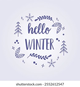 hello winter typography style illustration vector template background design, winter season text design for wallpaper