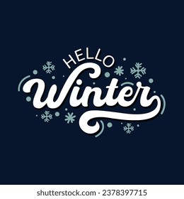 Hello Winter typography vector illustration. Winter hand lettering inscription. Winter logos and sticker for invitation, greeting card, t shirt, print and poster. Hand drawn winter calligraphy banner