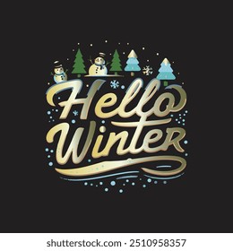 Hello Winter typography vector illustration. Winter hand lettering inscription. Winter logos and sticker for invitation, greeting card, t shirt, print and poster. Hand drawn winter calligraphy banner