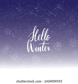 Hello Winter. Vector card design with custom calligraphy.