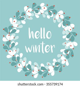 Hello winter vector card with pastel wreath