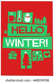 Hello Winter! (Vector Illustration in Flat Style Poster Design)