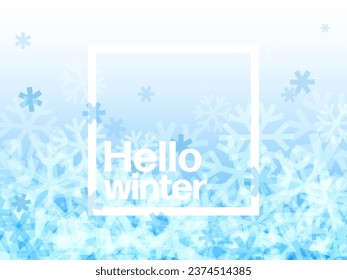 Hello winter - vector simple minimalist winter holiday poster template with abstract  sky and white snowflakes, lettering Hello Winter and place for your text