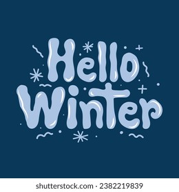 Hello winter vector typography, calligraphy, template, greeting card. Winter sale logo. Hello winter vector logo. Welcome banner for celebrating winter season