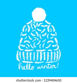 Hello Winter Warm Hat made from Branches Decorative Greeting Card Lettering