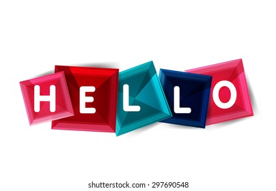Banner o cuadrados de botón de palabra Hello. Diseño de iconos geométricos modernos aislados en blanco