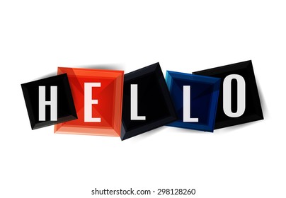 Hello word button banner or squares. Modern geometric icon design isolated on white