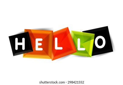 Banner o cuadrados de botón de palabra Hello. Diseño de iconos geométricos modernos aislados en blanco