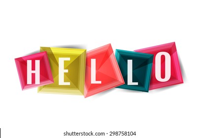 Banner ou quadrados do botão Hello word. Design moderno ícone geométrico isolado no branco