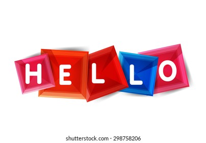 Hello word button banner or squares. Modern geometric icon design isolated on white