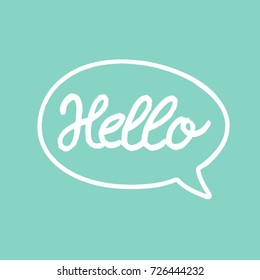 Hello word calligraphy design, turquoise background, vector illustration