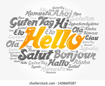 Hello word cloud in different languages of the world, concept background