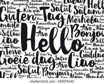 Hello word cloud in different languages of the world, background concept