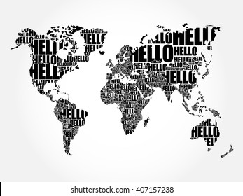 Hello Word Cloud World Map Typography Stock Vector (Royalty Free ...